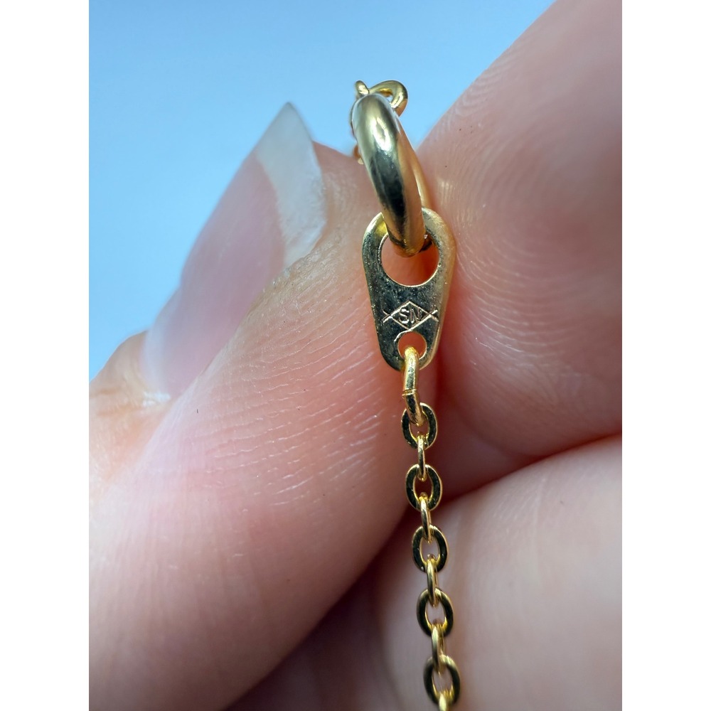Vintage Damascene Lily of the Valley Pendant Necklace Gold Tone 18 Inch Chain - Picture 4 of 6